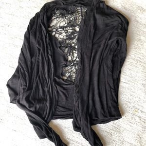 Black shawl cardigan very soft with crocheted back